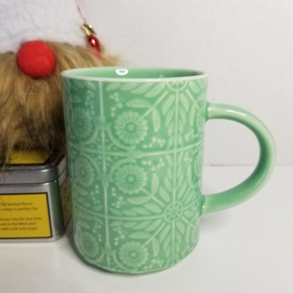 Starbucks 2017 Green Floral Embossed Coffee Mug